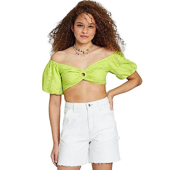 Wild Fable size Xl lime green Puff Short Sleeve Sweetheart Neck Tiny Top NWT - Picture 1 of 12